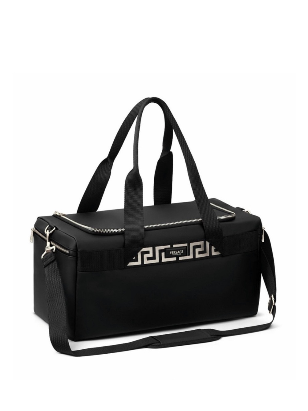 Versace Black Duffel with Contrasting Greek Key Trim